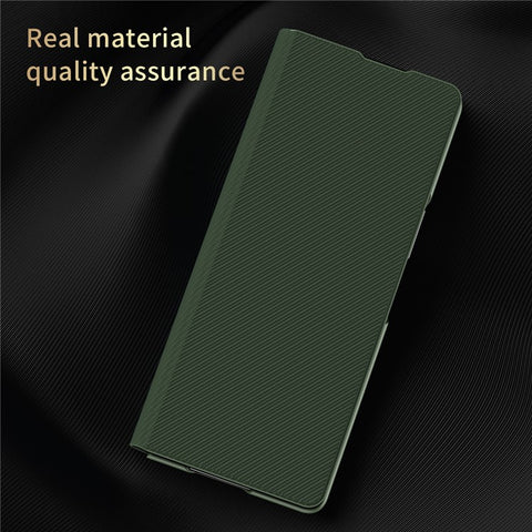 PU Leather Coated PC Case with Aramid Fiber Carbon Fiber Texture for Samsung Galaxy Z Fold2 5G