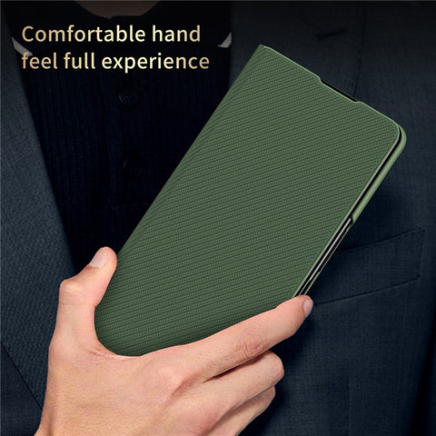PU Leather Coated PC Case with Aramid Fiber Carbon Fiber Texture for Samsung Galaxy Z Fold2 5G
