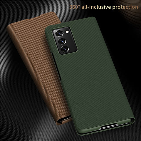 PU Leather Coated PC Case with Aramid Fiber Carbon Fiber Texture for Samsung Galaxy Z Fold2 5G