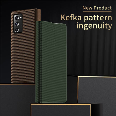 PU Leather Coated PC Case with Aramid Fiber Carbon Fiber Texture for Samsung Galaxy Z Fold2 5G