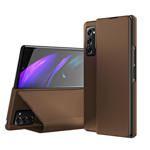 PU Leather Coated PC Case with Aramid Fiber Carbon Fiber Texture for Samsung Galaxy Z Fold2 5G