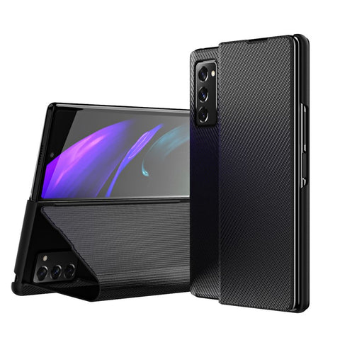 PU Leather Coated PC Case with Aramid Fiber Carbon Fiber Texture for Samsung Galaxy Z Fold2 5G