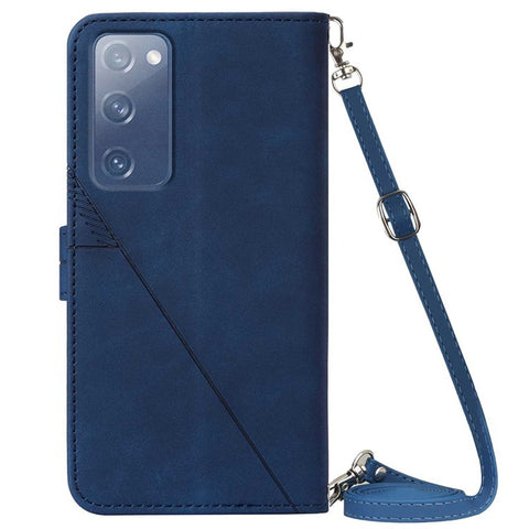 PB2-1 Series Stylish Lines Imprinting Magnetic Clasp Shock-absorption PU Leather + TPU Stand Wallet Phone Cover Case with Shoulder Strap for Samsung Galaxy S20 FE 2022/S20 FE/S20 FE 5G/S20 Lite