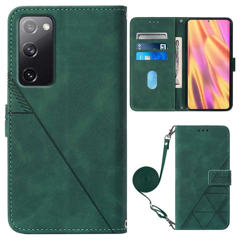 PB2-1 Series Stylish Lines Imprinting Magnetic Clasp Shock-absorption PU Leather + TPU Stand Wallet Phone Cover Case with Shoulder Strap for Samsung Galaxy S20 FE 2022/S20 FE/S20 FE 5G/S20 Lite