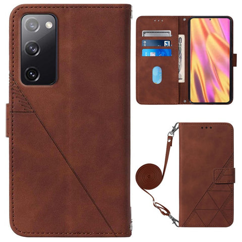 PB2-1 Series Stylish Lines Imprinting Magnetic Clasp Shock-absorption PU Leather + TPU Stand Wallet Phone Cover Case with Shoulder Strap for Samsung Galaxy S20 FE 2022/S20 FE/S20 FE 5G/S20 Lite
