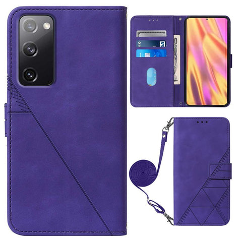 PB2-1 Series Stylish Lines Imprinting Magnetic Clasp Shock-absorption PU Leather + TPU Stand Wallet Phone Cover Case with Shoulder Strap for Samsung Galaxy S20 FE 2022/S20 FE/S20 FE 5G/S20 Lite