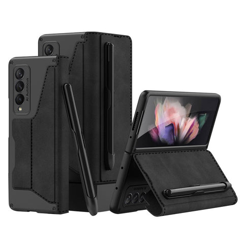 GKK PU Leather + Hard PC Card Slots Stand Design Phone Case with Removable Pen Slot for Samsung Galaxy Z Fold3 5G