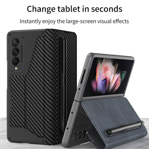 GKK PU Leather + Hard PC Card Slots Stand Design Phone Case with Removable Pen Slot for Samsung Galaxy Z Fold3 5G