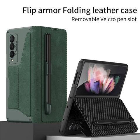 GKK PU Leather + Hard PC Card Slots Stand Design Phone Case with Removable Pen Slot for Samsung Galaxy Z Fold3 5G