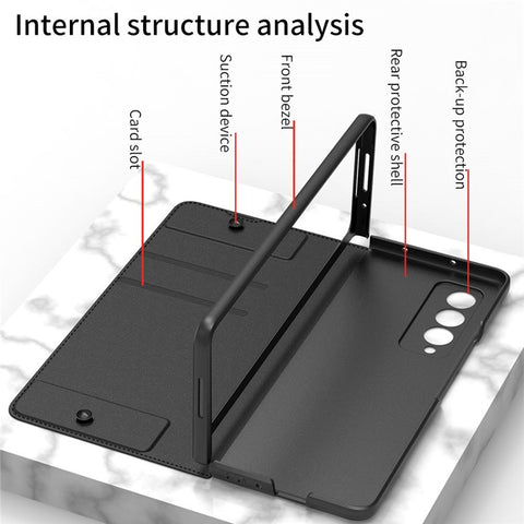 GKK PU Leather + Hard PC Card Slots Stand Design Phone Case with Removable Pen Slot for Samsung Galaxy Z Fold3 5G