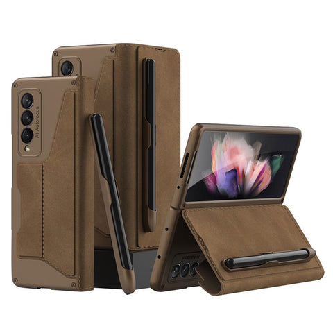 GKK PU Leather + Hard PC Card Slots Stand Design Phone Case with Removable Pen Slot for Samsung Galaxy Z Fold3 5G