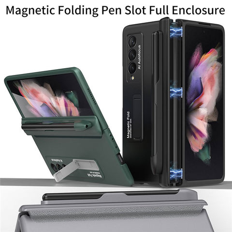 GKK Full Protection Magnetic Absorption Hinge Hard PC Folding Phone Case Cover with Kickstand and Pen Slot for Samsung Galaxy Z Fold3 5G