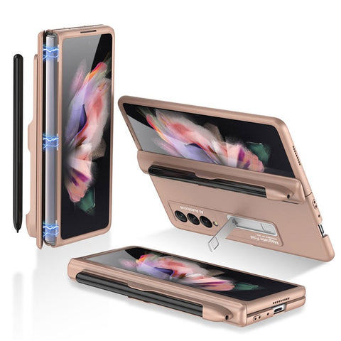GKK Full Protection Magnetic Absorption Hinge Hard PC Folding Phone Case Cover with Kickstand and Pen Slot for Samsung Galaxy Z Fold3 5G