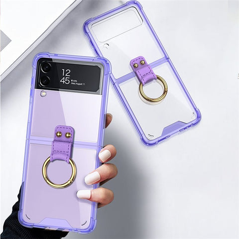 GKK Four Corners Drop-proof Hard PC Flipping Phone Case with Metal Ring Kickstand for Samsung Galaxy Z Flip3 5G