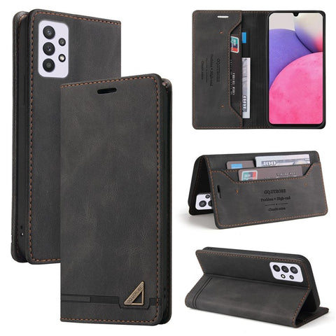 GQ.UTROBE 008 Series Stand Wallet Function RFID Blocking Anti-swiping Phone Case Skin Touch PU Leather Magnetic Auto-absorbed Cover for Samsung Galaxy A33 5G