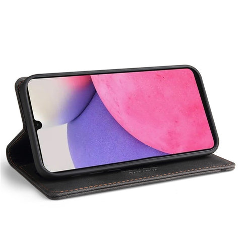 GQ.UTROBE 008 Series Stand Wallet Function RFID Blocking Anti-swiping Phone Case Skin Touch PU Leather Magnetic Auto-absorbed Cover for Samsung Galaxy A33 5G