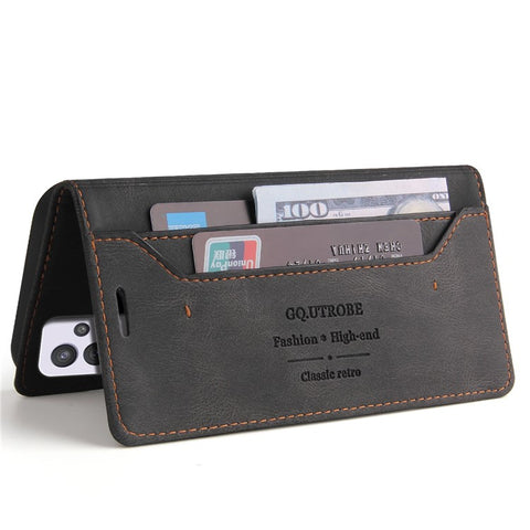 GQ.UTROBE 008 Series Stand Wallet Function RFID Blocking Anti-swiping Phone Case Skin Touch PU Leather Magnetic Auto-absorbed Cover for Samsung Galaxy A33 5G