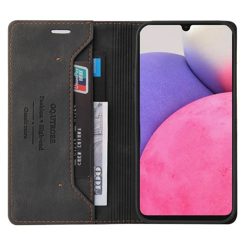 GQ.UTROBE 008 Series Stand Wallet Function RFID Blocking Anti-swiping Phone Case Skin Touch PU Leather Magnetic Auto-absorbed Cover for Samsung Galaxy A33 5G