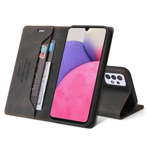 GQ.UTROBE 008 Series Stand Wallet Function RFID Blocking Anti-swiping Phone Case Skin Touch PU Leather Magnetic Auto-absorbed Cover for Samsung Galaxy A33 5G