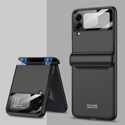 GKK Magnetic Absorption Hinge Hard PC Folding Case for Samsung Galaxy Z Flip3 5G Phone Cover with Built-in Tempered Glass Camera Lens Film