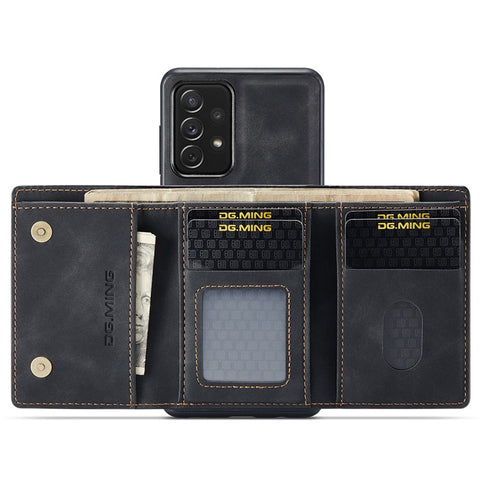 DG.MING M1 Series Phone Case PU + TPU + PC Back Cover with Magnetic Tri-Fold Wallet Kickstand for Samsung Galaxy A33 5G