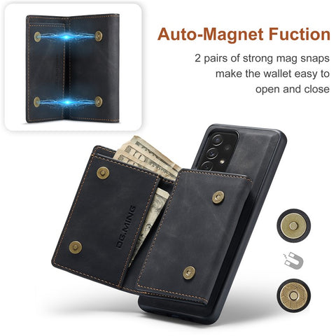 DG.MING M1 Series Phone Case PU + TPU + PC Back Cover with Magnetic Tri-Fold Wallet Kickstand for Samsung Galaxy A33 5G