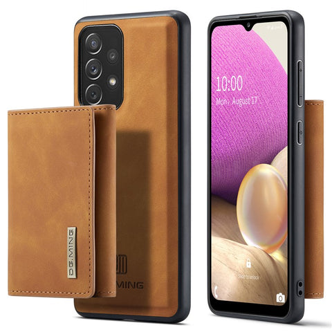 DG.MING M1 Series Phone Case PU + TPU + PC Back Cover with Magnetic Tri-Fold Wallet Kickstand for Samsung Galaxy A33 5G