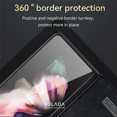 SULADA Crazy Horse Texture All-round Protection PU Leather Coating PC Phone Case Cover for Samsung W22 5G/Galaxy Z Fold3 5G
