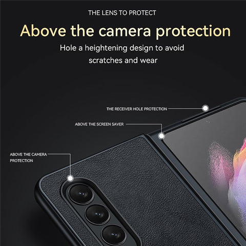 SULADA Crazy Horse Texture All-round Protection PU Leather Coating PC Phone Case Cover for Samsung W22 5G/Galaxy Z Fold3 5G