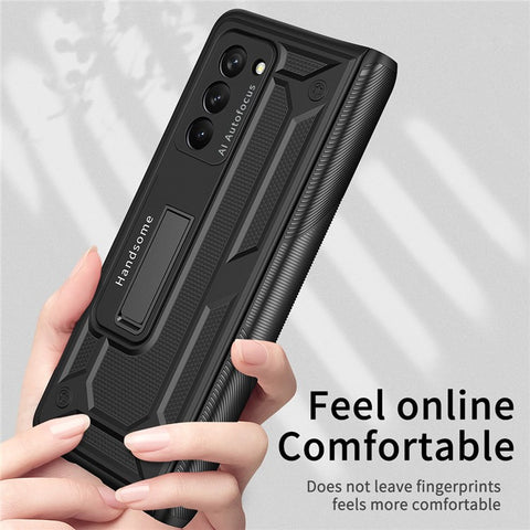 For Samsung Galaxy Z Fold2 5G Kickstand Folding Phone Case Magnetic Hinge Full Protective Cover with Tempered Glass Screen Protector