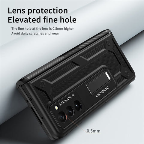 For Samsung Galaxy Z Fold2 5G Kickstand Folding Phone Case Magnetic Hinge Full Protective Cover with Tempered Glass Screen Protector