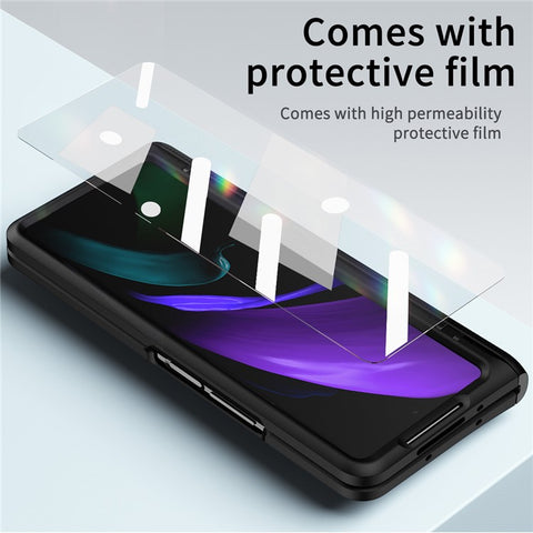 For Samsung Galaxy Z Fold2 5G Kickstand Folding Phone Case Magnetic Hinge Full Protective Cover with Tempered Glass Screen Protector