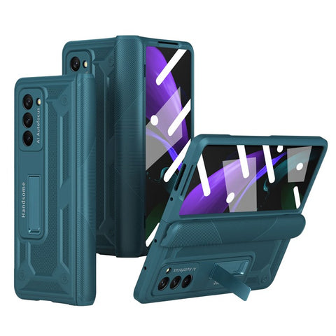 For Samsung Galaxy Z Fold2 5G Kickstand Folding Phone Case Magnetic Hinge Full Protective Cover with Tempered Glass Screen Protector