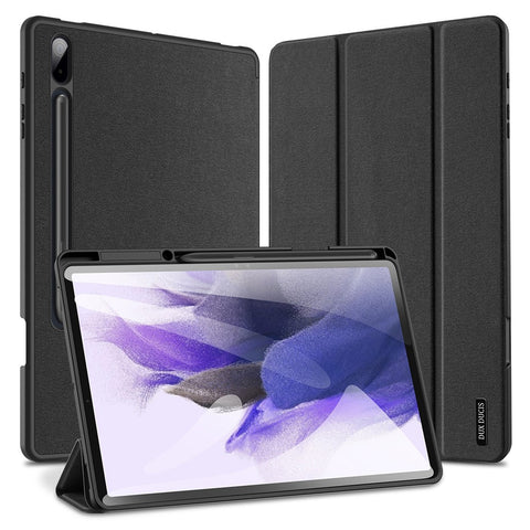 DUX DUCIS DOMO Series for Samsung Galaxy Tab S7+ / S8+ / S7 FE Tri-fold Stand PU Leather + TPU Auto Sleep / Wake Tablet Case Cover with Pen Slot
