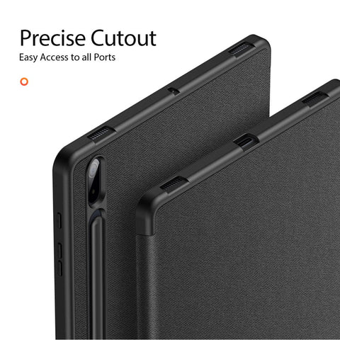 DUX DUCIS DOMO Series for Samsung Galaxy Tab S7+ / S8+ / S7 FE Tri-fold Stand PU Leather + TPU Auto Sleep / Wake Tablet Case Cover with Pen Slot
