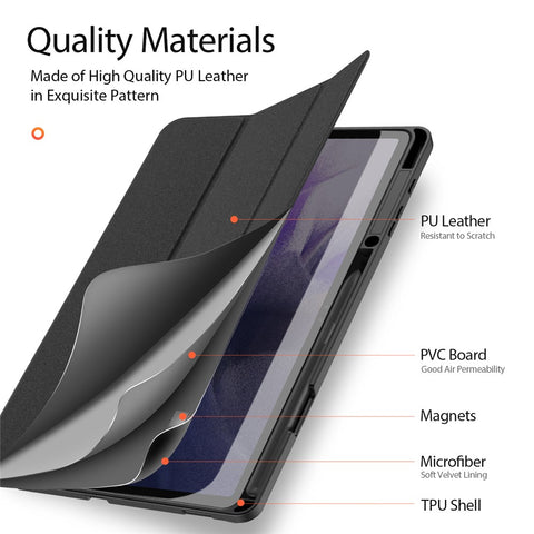 DUX DUCIS DOMO Series for Samsung Galaxy Tab S7+ / S8+ / S7 FE Tri-fold Stand PU Leather + TPU Auto Sleep / Wake Tablet Case Cover with Pen Slot