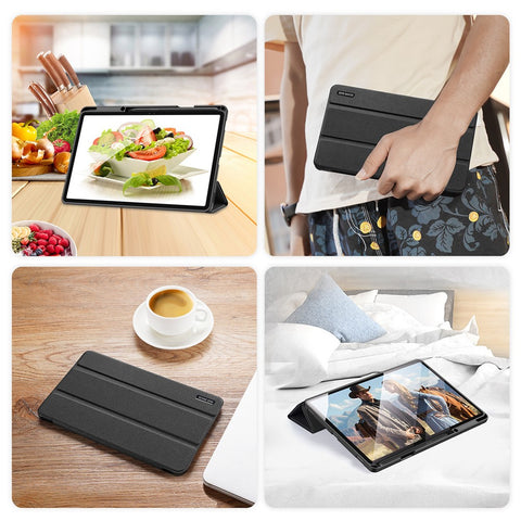 DUX DUCIS DOMO Series for Samsung Galaxy Tab S7+ / S8+ / S7 FE Tri-fold Stand PU Leather + TPU Auto Sleep / Wake Tablet Case Cover with Pen Slot