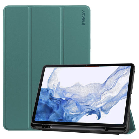 ENKAY HAT PRINCE for Samsung Galaxy Tab S8 11-inch Wi-Fi SM-X700/5G SM-X706 Pen Slot Design Auto Wake/Sleep Tri-fold Stand PU Leather + TPU Tablet Case Shell