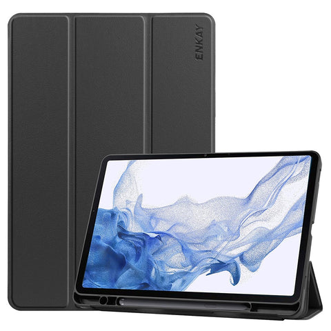 ENKAY HAT PRINCE for Samsung Galaxy Tab S8 11-inch Wi-Fi SM-X700/5G SM-X706 Pen Slot Design Auto Wake/Sleep Tri-fold Stand PU Leather + TPU Tablet Case Shell