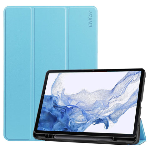 ENKAY HAT PRINCE for Samsung Galaxy Tab S8 11-inch Wi-Fi SM-X700/5G SM-X706 Pen Slot Design Auto Wake/Sleep Tri-fold Stand PU Leather + TPU Tablet Case Shell