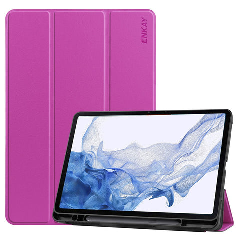 ENKAY HAT PRINCE for Samsung Galaxy Tab S8 11-inch Wi-Fi SM-X700/5G SM-X706 Pen Slot Design Auto Wake/Sleep Tri-fold Stand PU Leather + TPU Tablet Case Shell