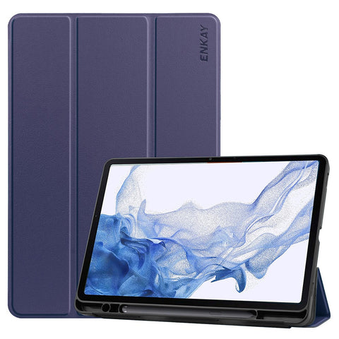 ENKAY HAT PRINCE for Samsung Galaxy Tab S8 11-inch Wi-Fi SM-X700/5G SM-X706 Pen Slot Design Auto Wake/Sleep Tri-fold Stand PU Leather + TPU Tablet Case Shell