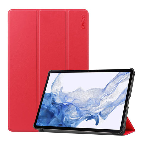 ENKAY HAT PRINCE for Samsung Galaxy Tab S8 11-inch Wi-Fi SM-X700/SM-X706 Scratch-resistant Auto Wake/Sleep Function Tri-fold Stand PU Leather + PC Tablet Case Cover