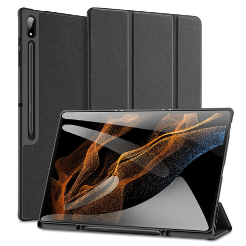 DUX DUCIS DOMO Series Trifold Stand Cover for Samsung Galaxy Tab S8 Ultra, Auto Sleep/Wake PU Leather Anti-scratch Case with Pencil Holder
