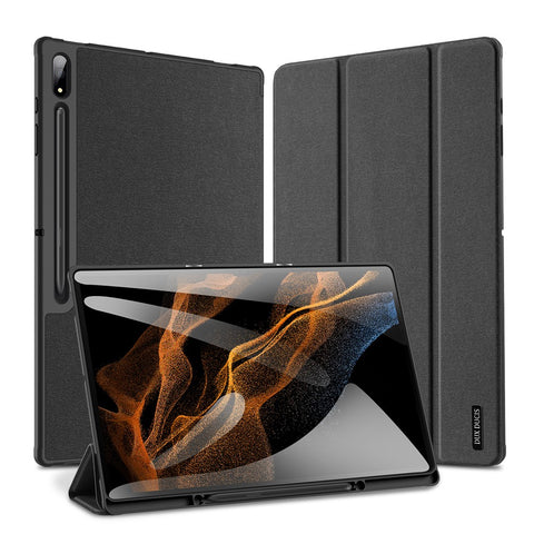 DUX DUCIS DOMO Series Trifold Stand Cover for Samsung Galaxy Tab S8 Ultra, Auto Sleep/Wake PU Leather Anti-scratch Case with Pencil Holder