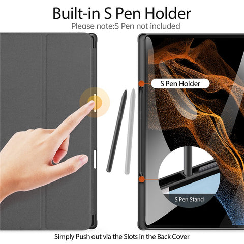 DUX DUCIS DOMO Series Trifold Stand Cover for Samsung Galaxy Tab S8 Ultra, Auto Sleep/Wake PU Leather Anti-scratch Case with Pencil Holder