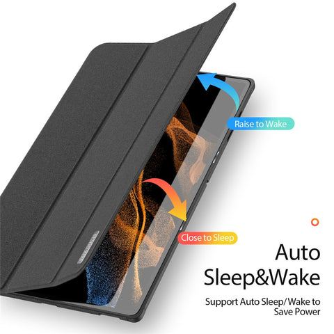DUX DUCIS DOMO Series Trifold Stand Cover for Samsung Galaxy Tab S8 Ultra, Auto Sleep/Wake PU Leather Anti-scratch Case with Pencil Holder