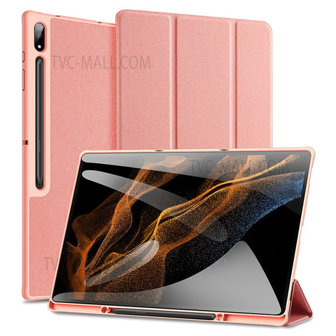 DUX DUCIS DOMO Series Trifold Stand Cover for Samsung Galaxy Tab S8 Ultra, Auto Sleep/Wake PU Leather Anti-scratch Case with Pencil Holder
