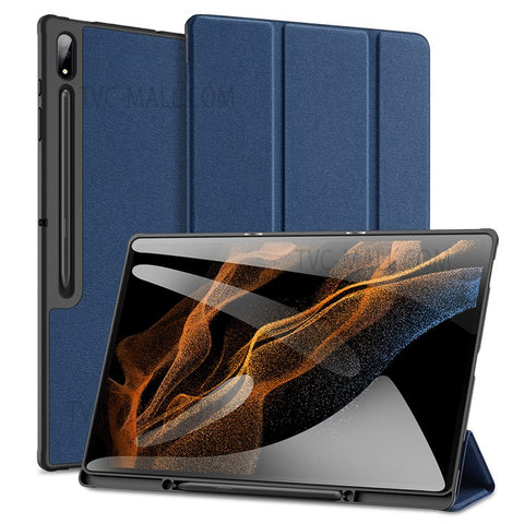 DUX DUCIS DOMO Series Trifold Stand Cover for Samsung Galaxy Tab S8 Ultra, Auto Sleep/Wake PU Leather Anti-scratch Case with Pencil Holder