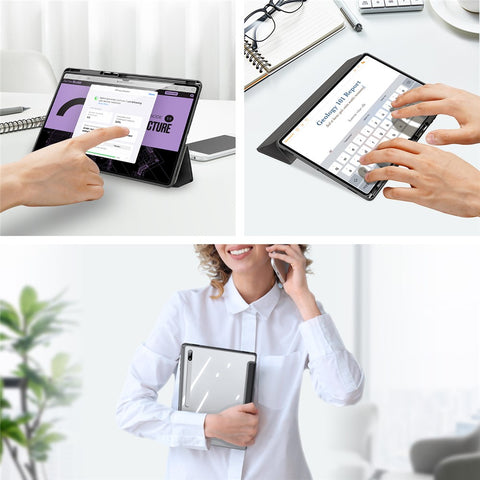 DUX DUCIS TOBY Series for Samsung Galaxy Tab S8 Ultra Tri-fold Stand PU Leather Well-protected Tablet Case